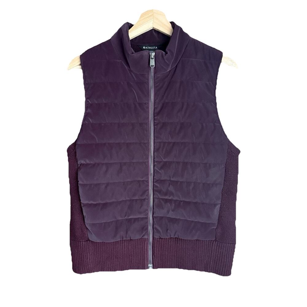 Athleta Hanover Hybrid Puffer Vest M Cabernet Wine Burgundy Merino Wool Blend
